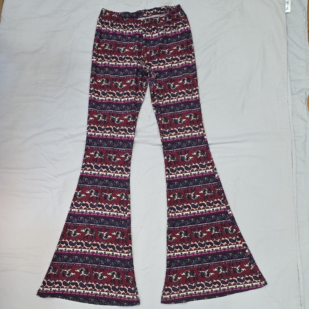 Bohemian Flare Pants with Pattern. Hippie Strech Pants.
